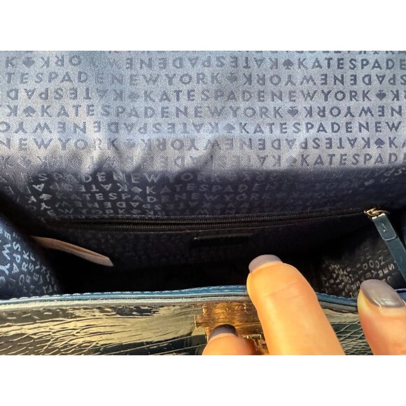 Kate Spade Knightsbridge Doris Blue Leather Croc Embossed Satchel Purse Handbag - Picture 10 of 11